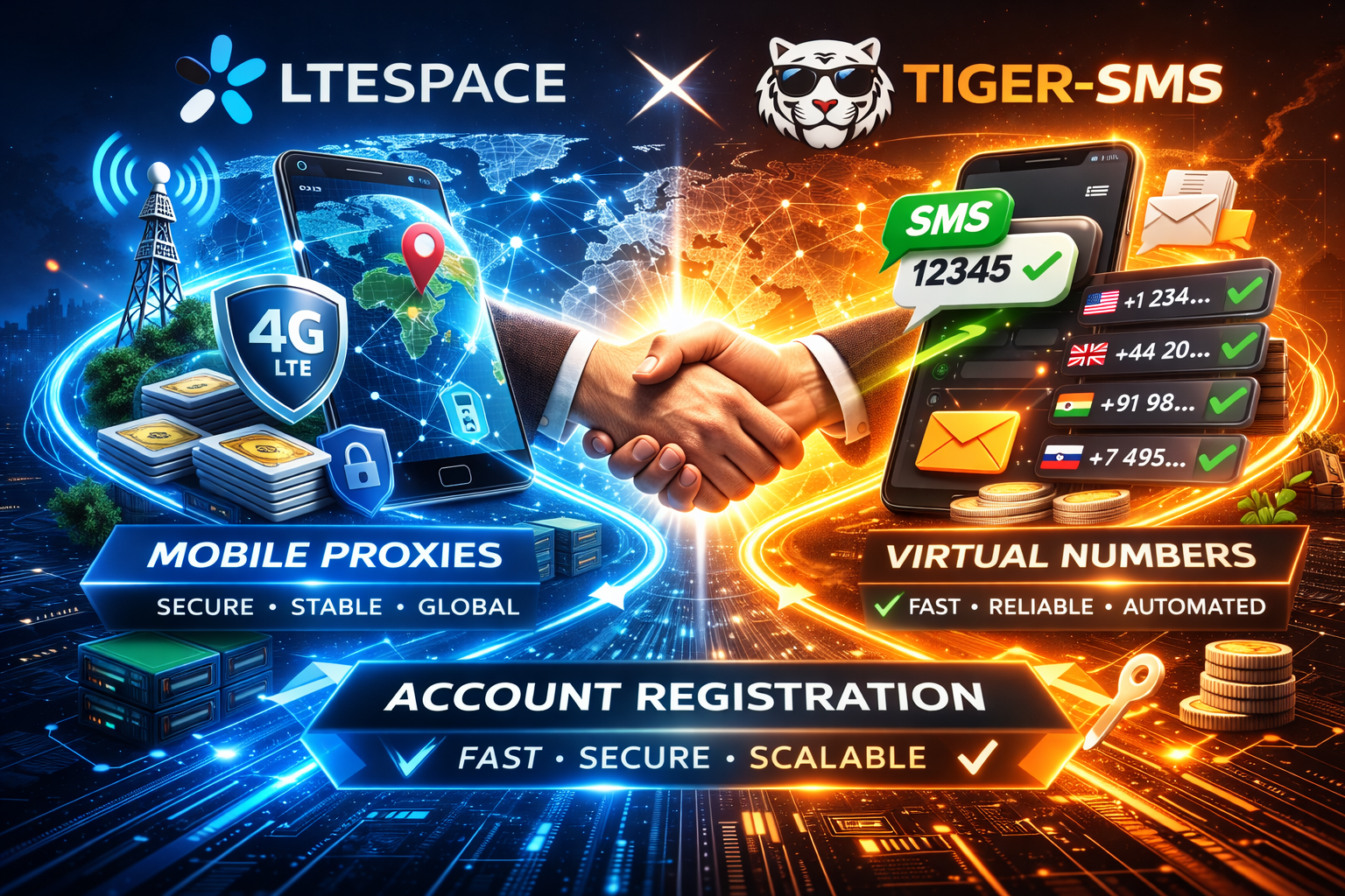 Tiger-SMS and LTESpace mobile proxies for secure account registration