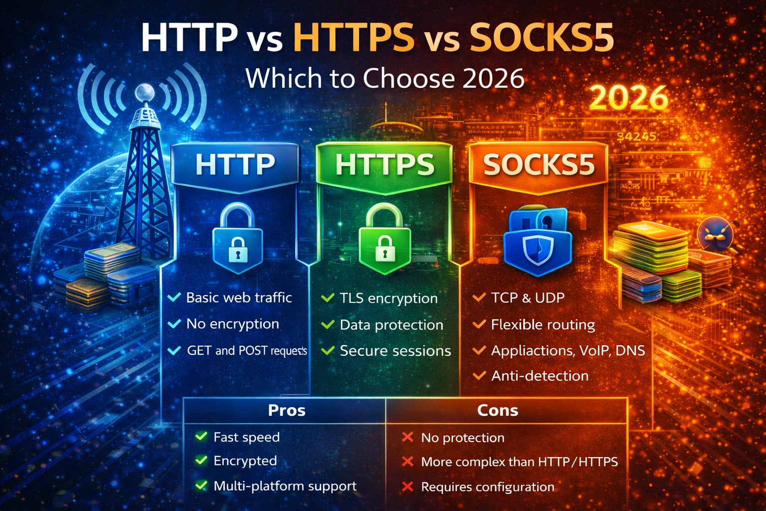 HTTP vs HTTPS vs SOCKS5 comparison for mobile proxies in 2026