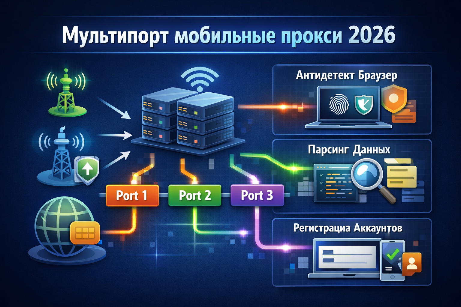 Мультипорт мобильные прокси в 2026 году для парсинга и регистрации аккаунтов