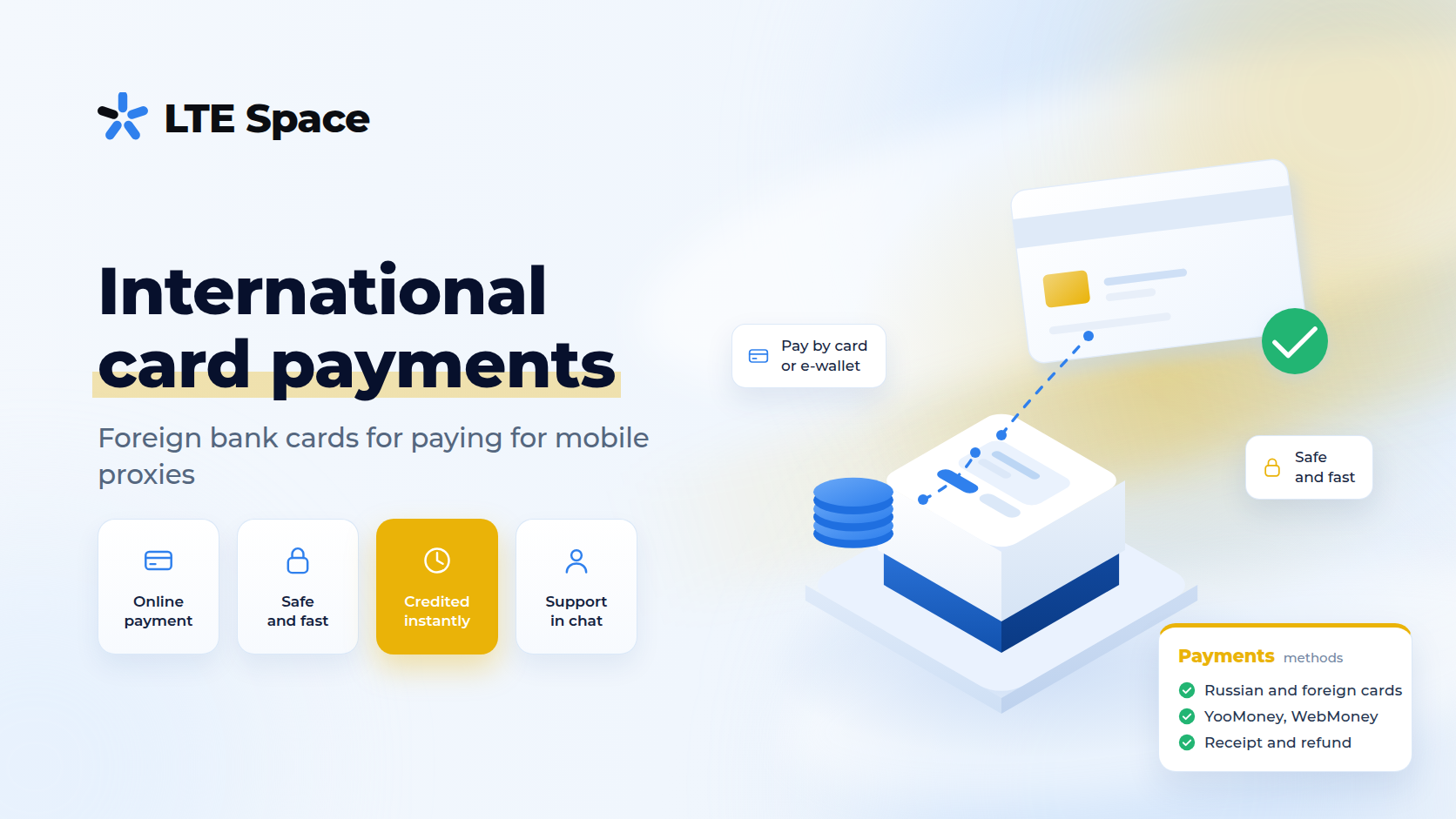 Payment for mobile proxies by international bank card